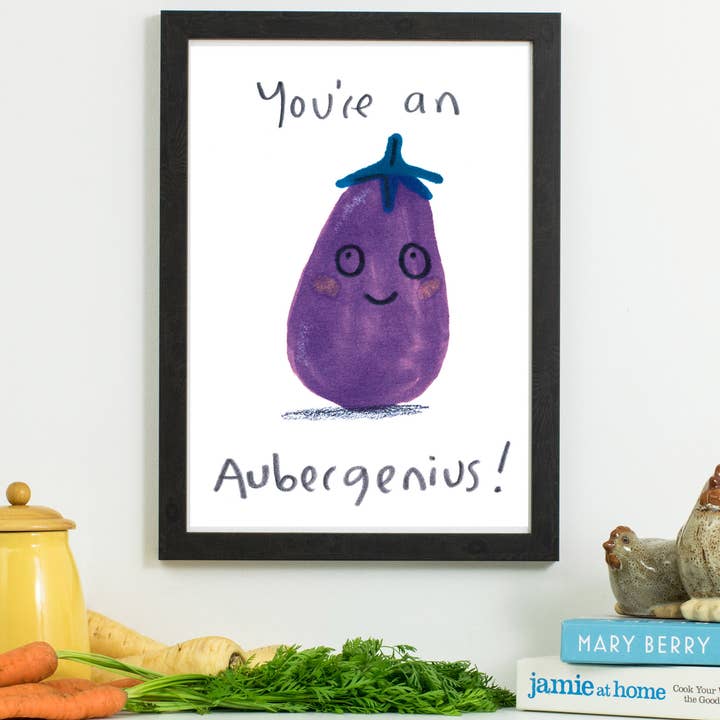 You’re An Aubergenius Print for wholesale by Jo Clark Design