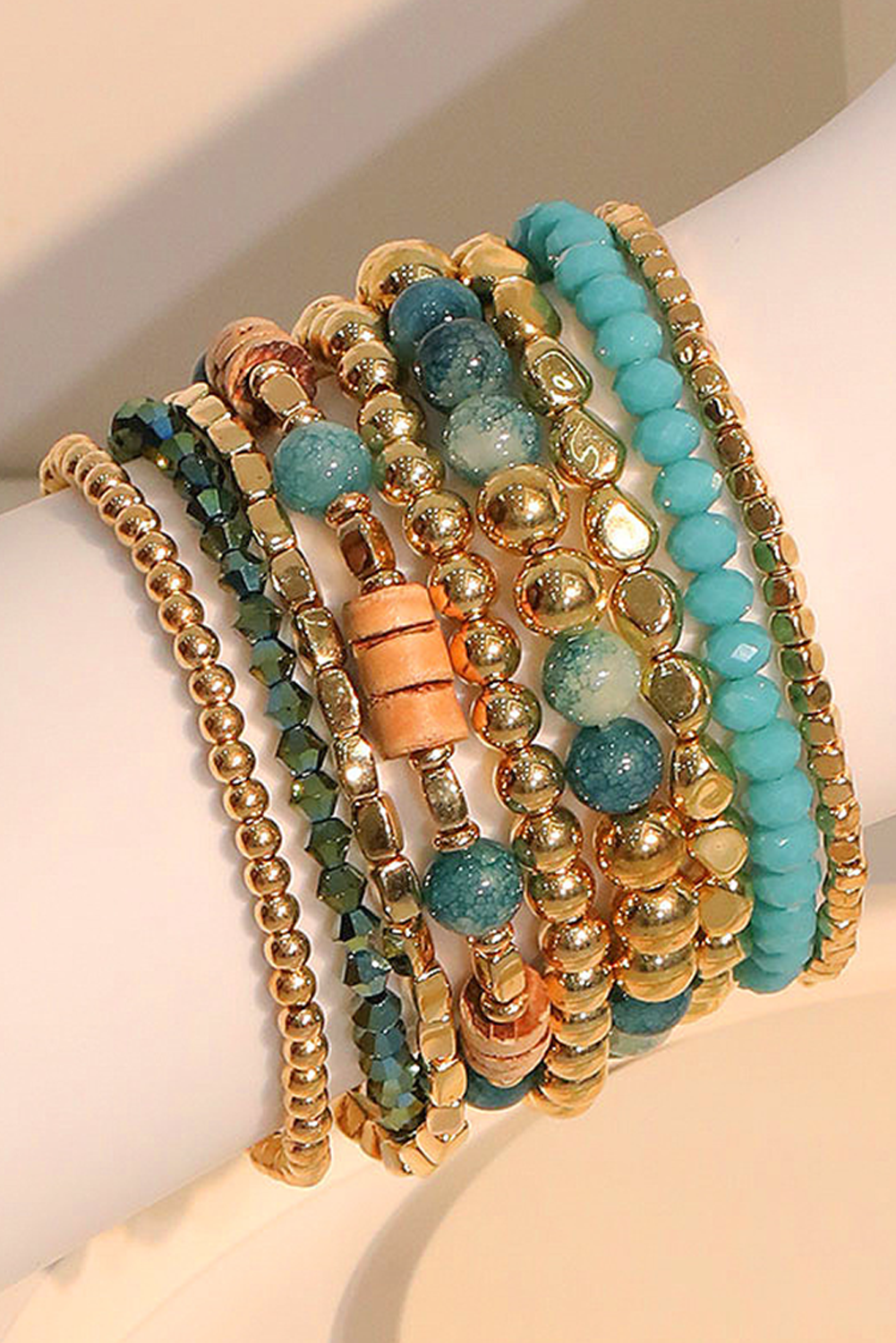 Gold Boho Beaded Multi Layer Elastic Bracelet Set for wholesale on Faire3