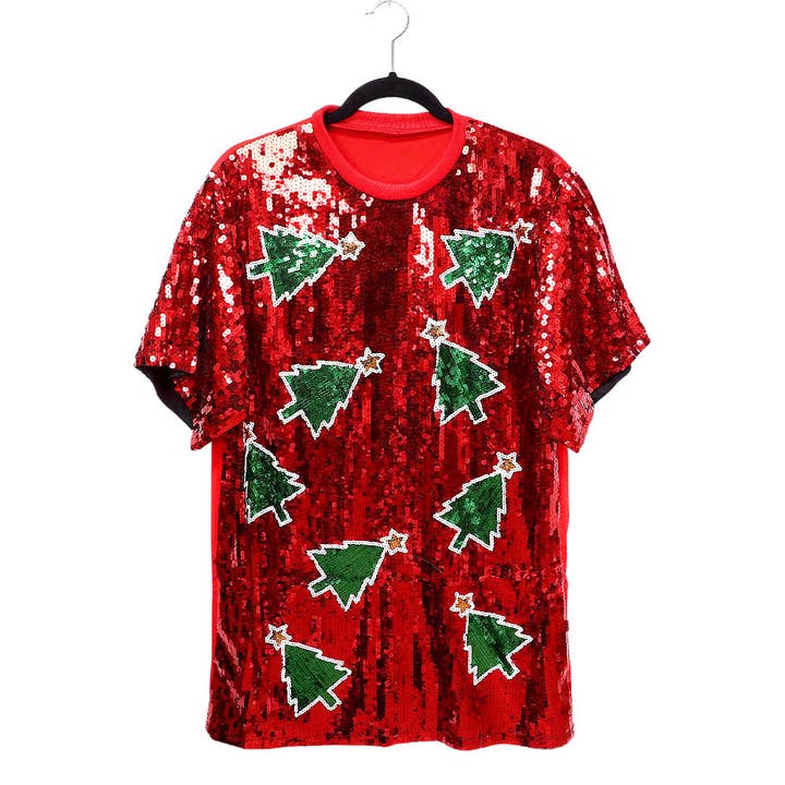 Wona Trading, Inc. - Wholesale T-Shirt - Women's - Christmas Tree Sequin Jersey Top
