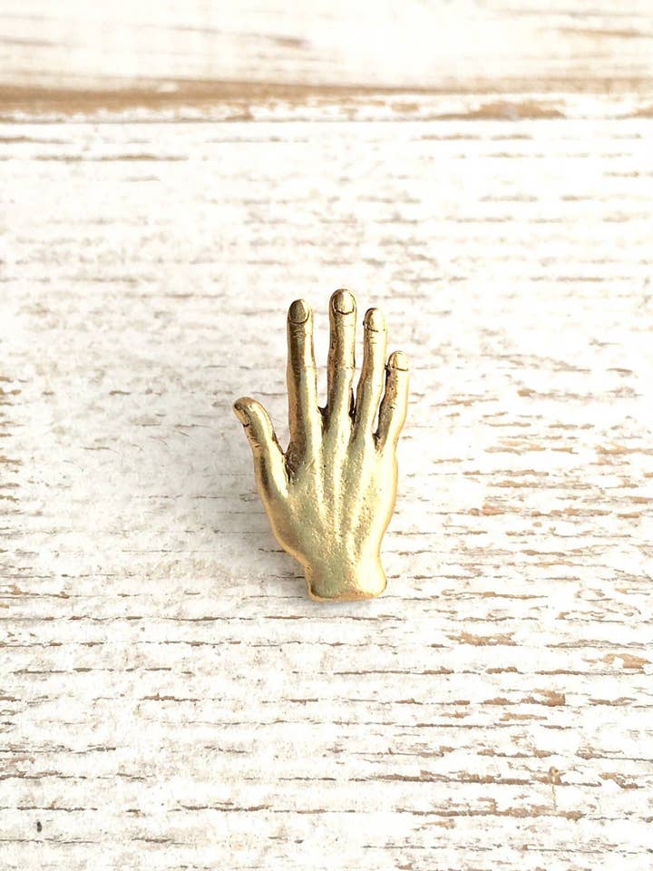 Gold Hand Tie Tack Zombie Hand Halloween Brooch for wholesale by Red Truck Designs