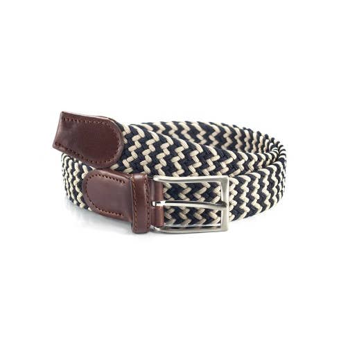 Ceinture élastique tressée bleue B-TREHAN-NAVY-BEIGE pour la vente par Ortiz & Reed