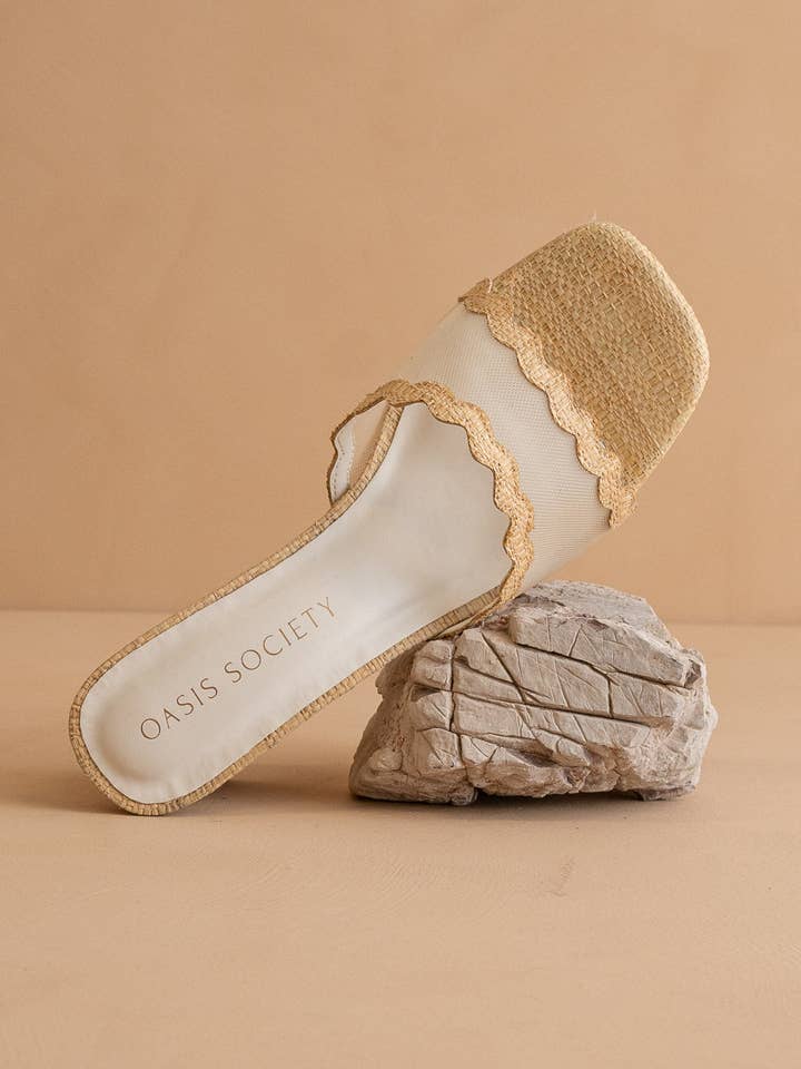 The Trina | Natural Scalloped Mesh Block Heel for wholesale on Faire