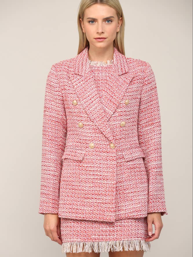 BLAZER À DOUBLE BOUTONNAGE EN TWEED LUREX FJ70025 pour la vente par FATE