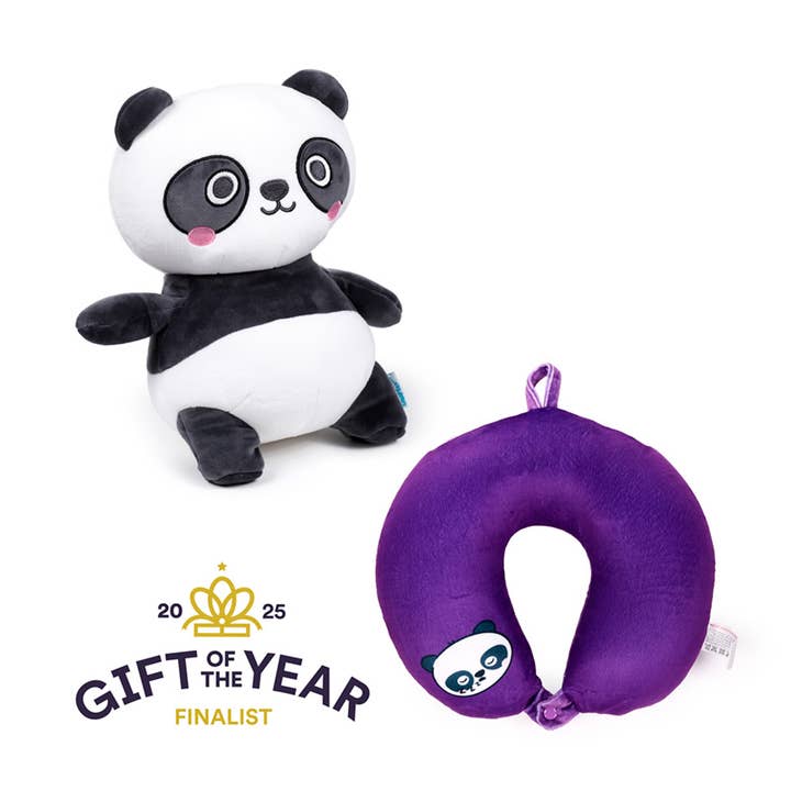 Coussin de voyage en peluche et jouet 2 en 1 Susu the Panda Swapseazzz pour la vente par Puckator EU