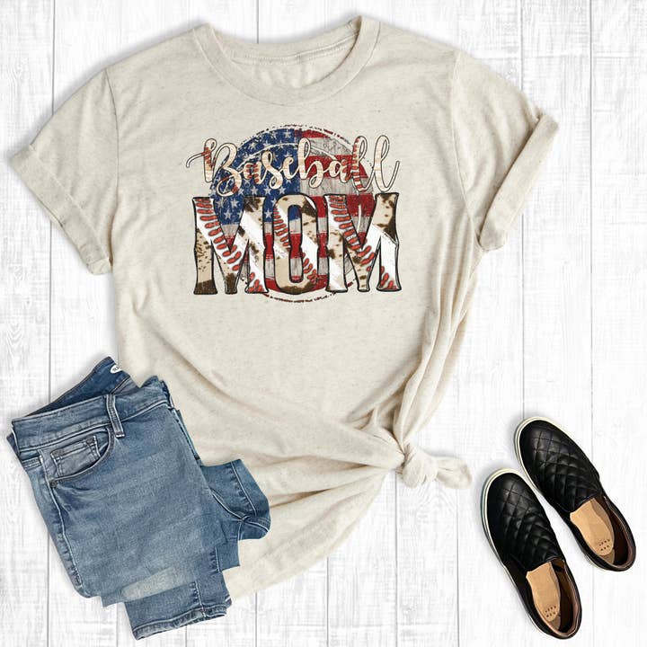 American Circle Baseball Mom Graphic Tee for wholesale by The Way Down South