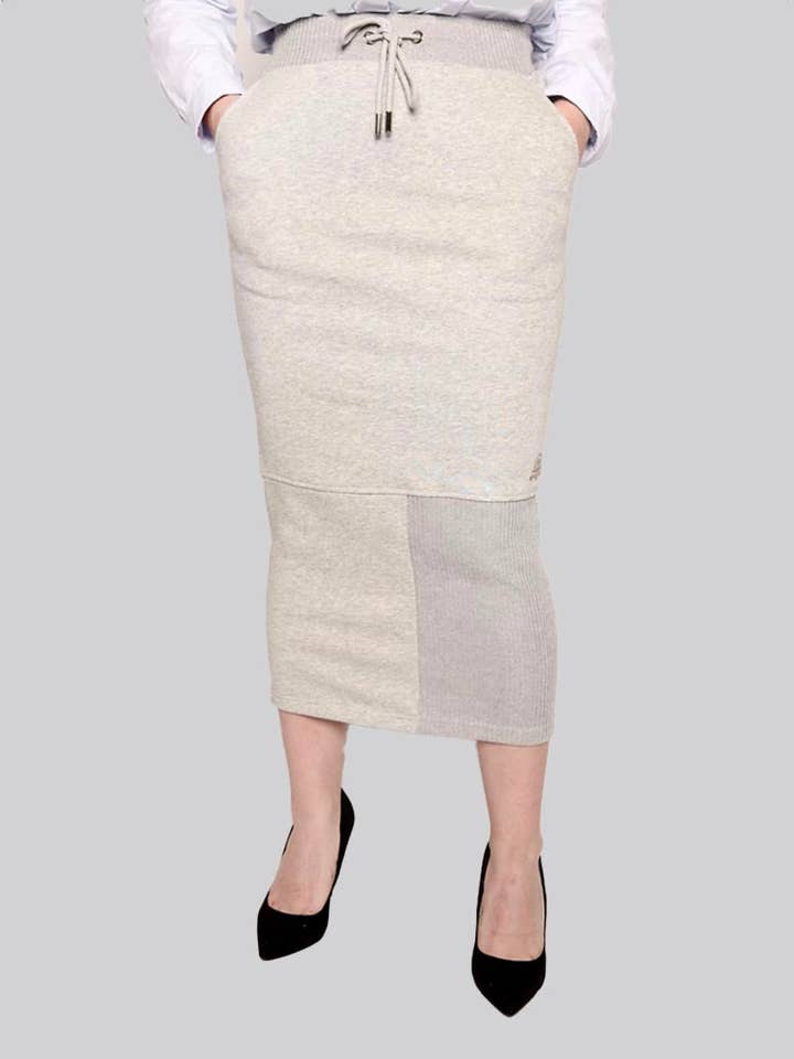 FSKT-009: RIB PANEL MAXI PENCIL SKIRT (HEATHER GREY) for wholesale by JONIMA