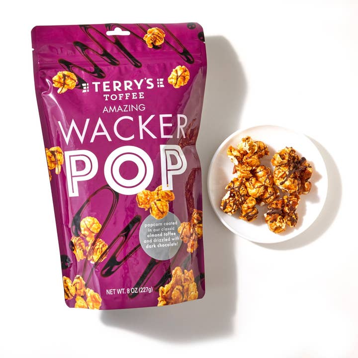 Wacker Pop Bag - Popcorn, Classic Almond Toffee, Dark Choc for wholesale by Terry's Toffee