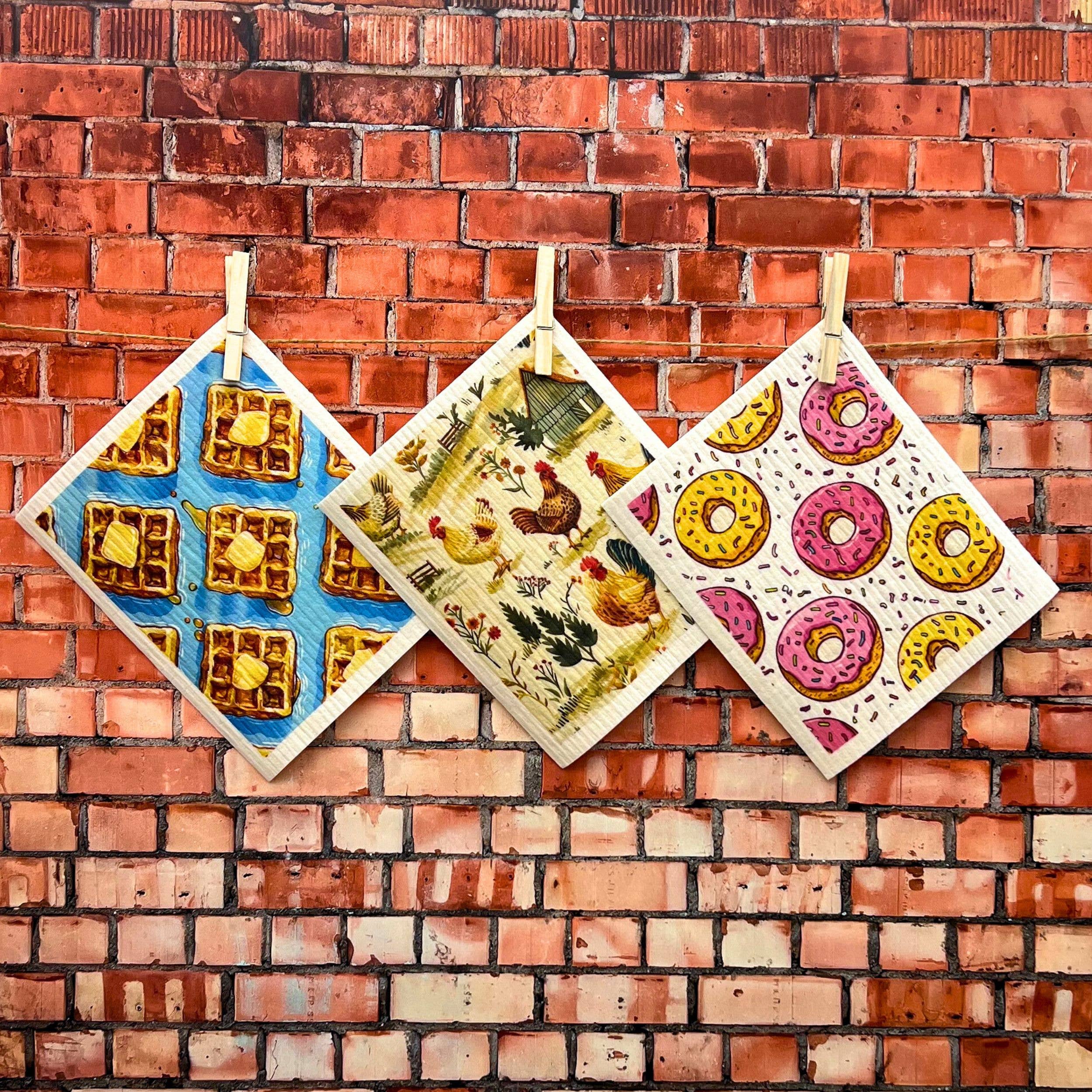 Driftless Studios - Wholesale Dishcloth - Roosters on The Farm Swedish Dishcloths- Rooster Kitchen2