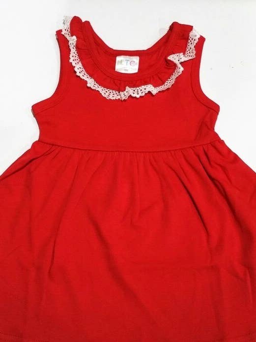 SALDI Abito Senza Maniche in Maglia con Pizzo per Ragazze - Rosso per la vendita all'ingrosso da parte di Love That Cotton