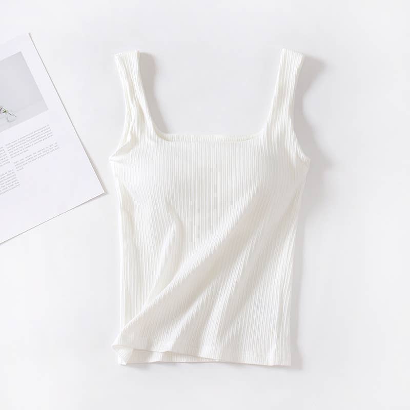 HIDDENBRAND - Wholesale Tank Top - Women's - Basic Essential cotton square neck rib tank top w self bra0