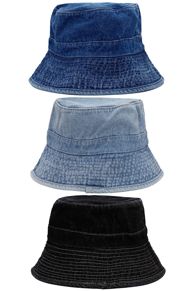 COME MOSTRATO Cappello da pescatore in cotone denim twill lavato in vendita all'ingrosso su Faire10