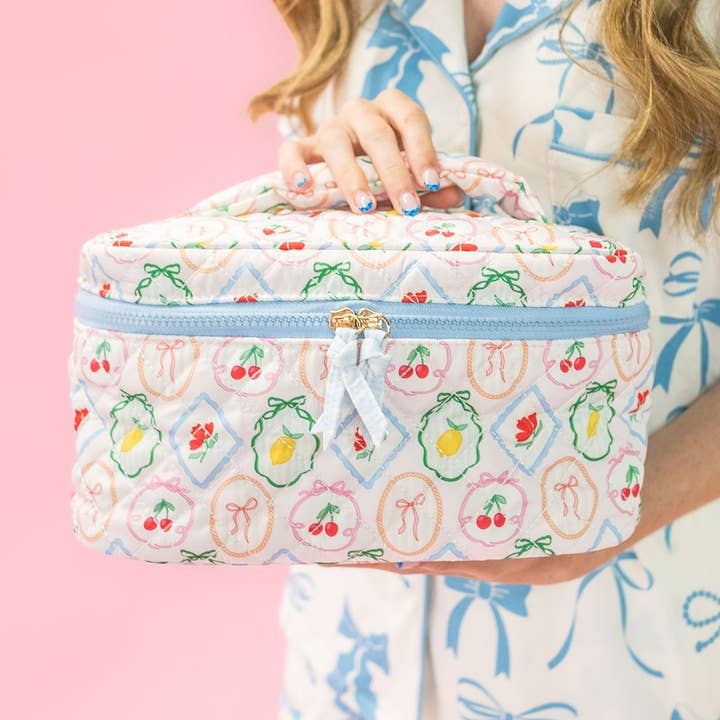 Rock Paper Scissors - Wholesale Makeup/Cosmetic Bag - Quilted Cosmetic Bag with Top Handle - Fruit Cocktail0