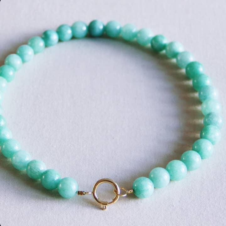 Bazou - Wholesale Beaded/pearl necklace - Natural stone bead necklace XL - old green