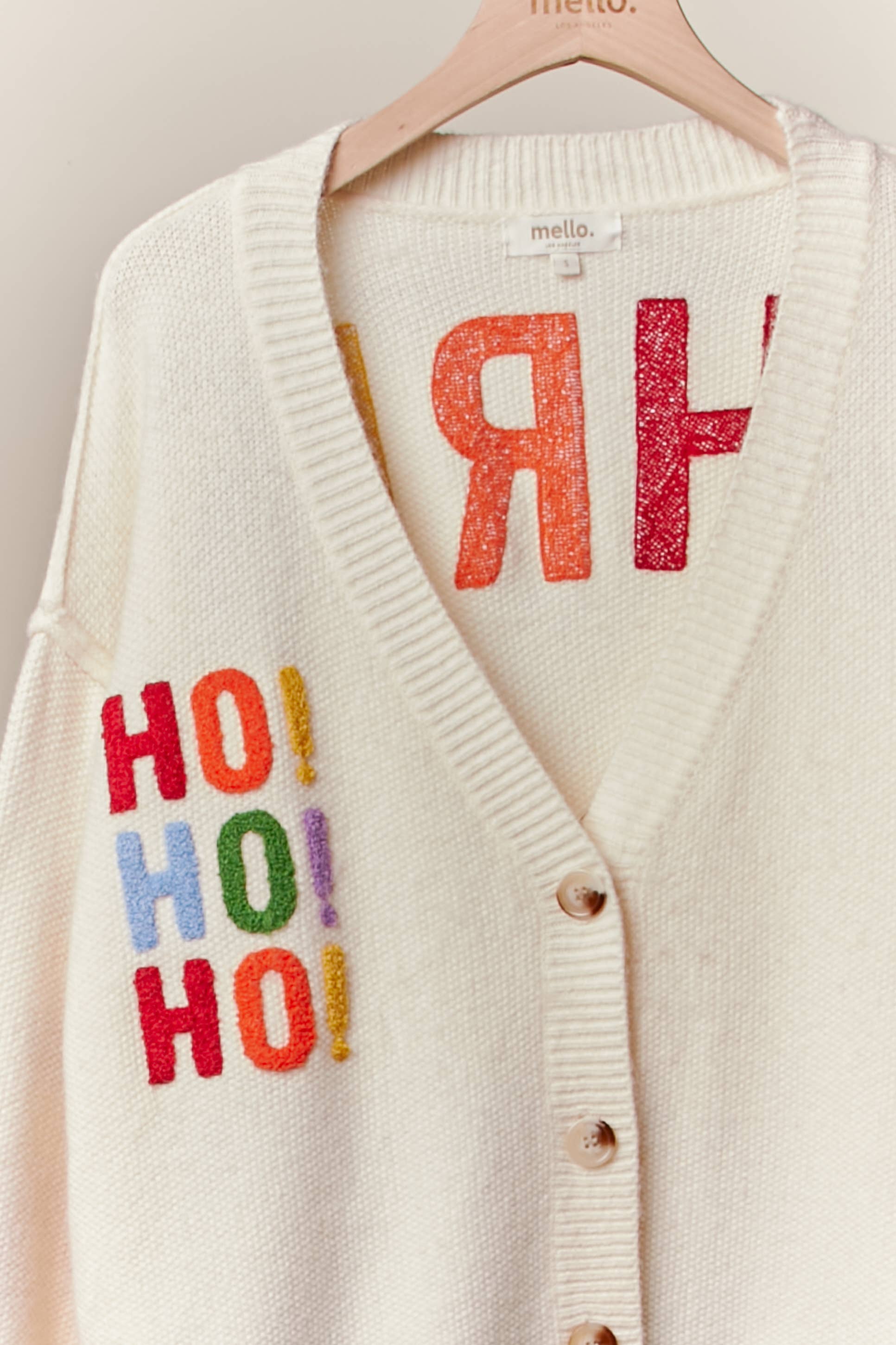 Mello. - Wholesale Cardigan - Women's - Christmas Lettering Patchwork V Neck Cardigan2