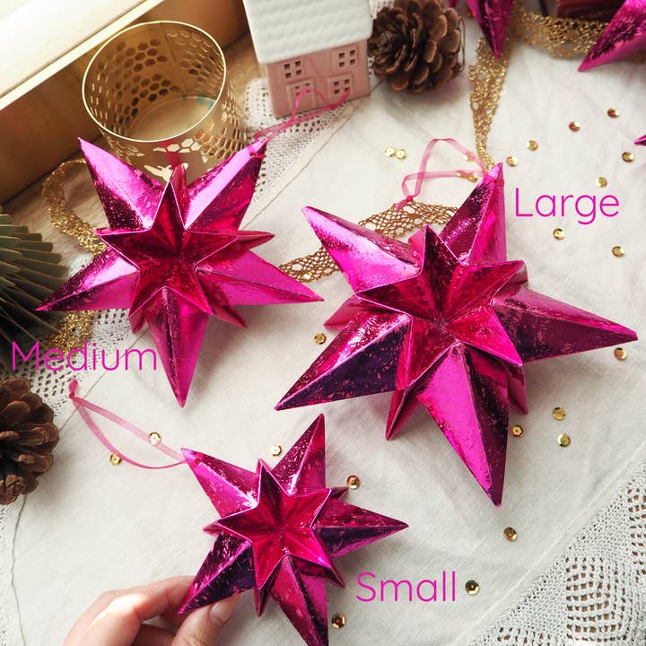 Joyful Array – Großhandel Weihnachtsschmuck – Weihnachtliche Origami-Sterne aus metallischem Pink