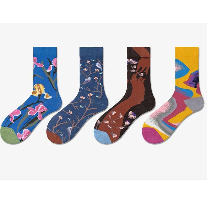 Patterned socks cotton socks mid-calf socks for wholesale by Tourtiwi