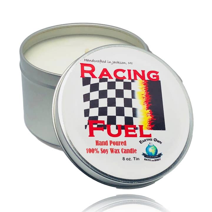 Racing Fuel Man Cave Soy Wax Candle | Hi Octane Scent | 8 oz for wholesale by Earth’s Own Bath & Body LLC