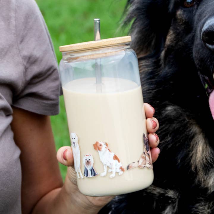 Furry Friends Dogs Glass Can for wholesale by 1canoe2 | One Canoe Two Paper Co.