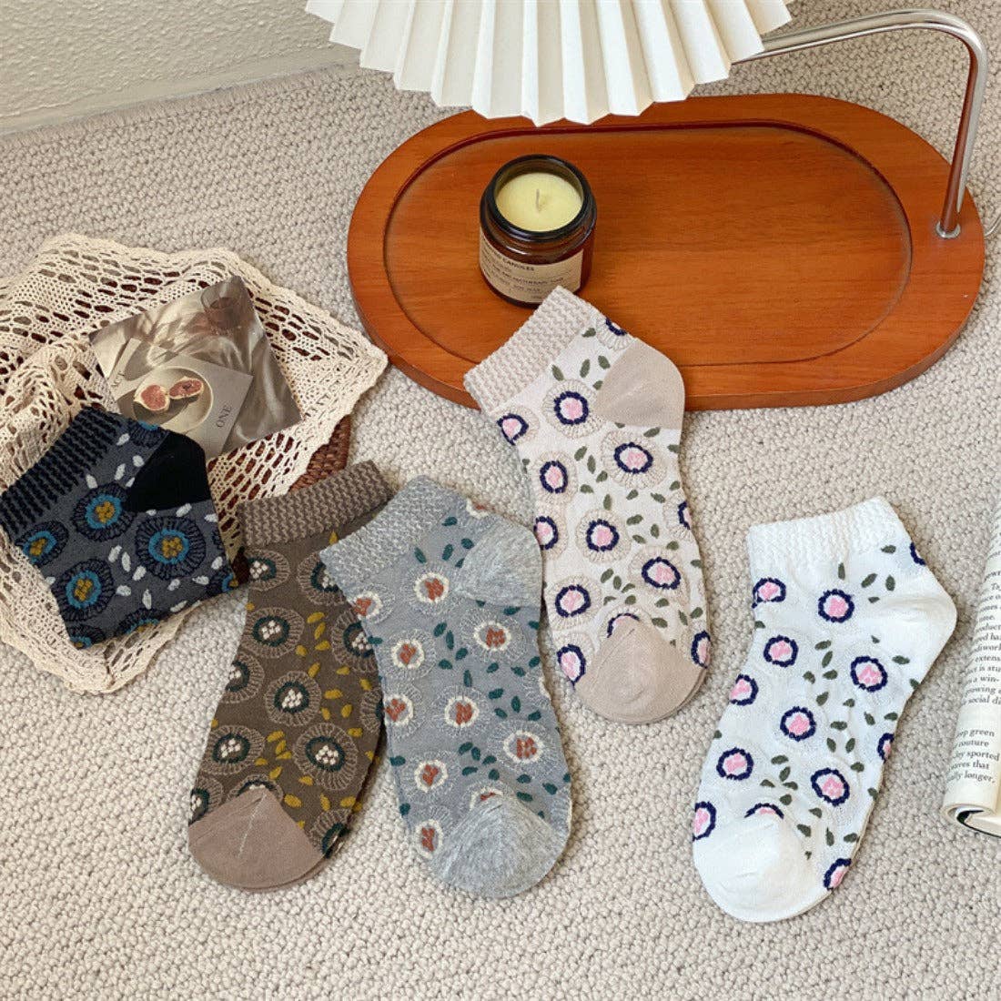 Funkyrel® Atzbranding Limited – Engroshandel Strømper - Dame – Rufia - Blomstermønstret Lavtskårne Sokker6