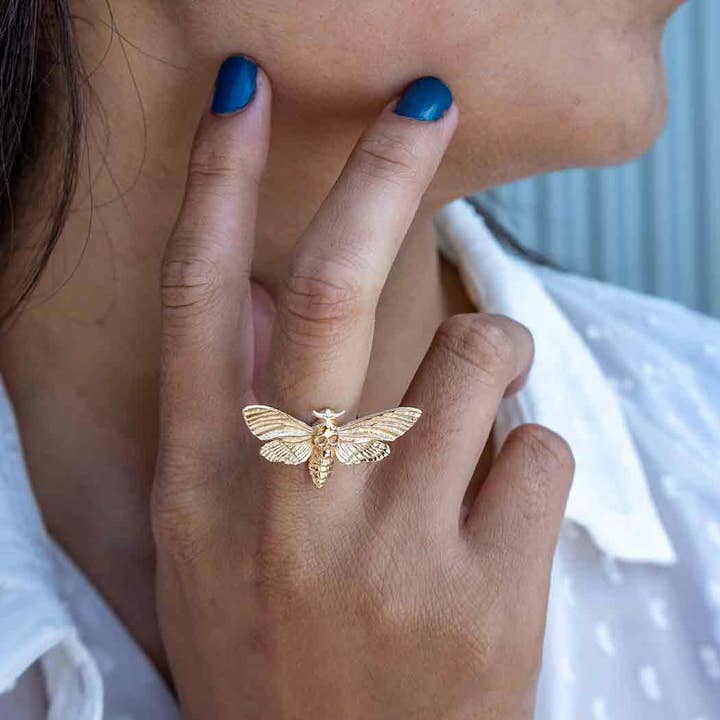 Nina Designs - Wholesale Cocktail/Statement Ring - Sterling Silver or Bronze Realistic Deaths Head Moth Ring