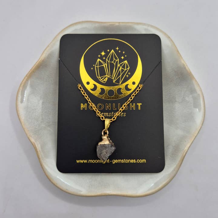 Moonlight Gemstones - Wholesale Pendant/Charm Necklace - Gold Coloured Necklace with Raw Smoky Quartz Pendant (1cm)