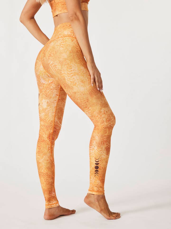 Boho-print højtaljede leggings med mavekontrol - jordgul for engroshandel hos SILVERWIND