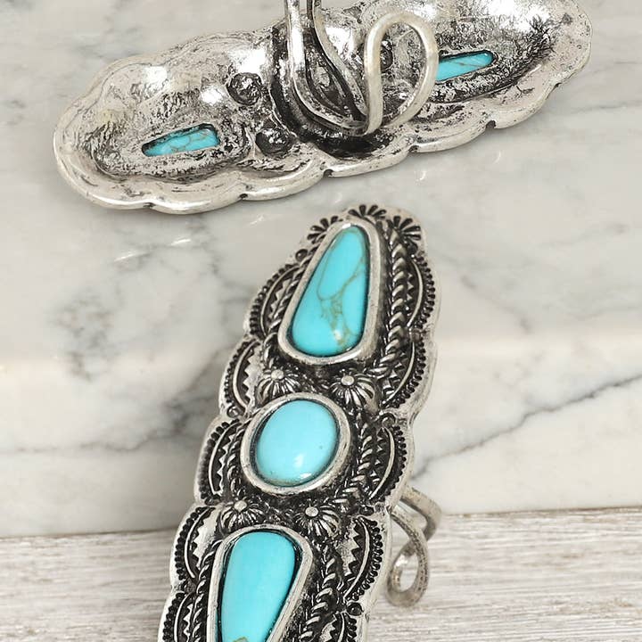 Western Scalloped Edge Turquoise Cuff Ring for wholesale by SP Sophia Collection
