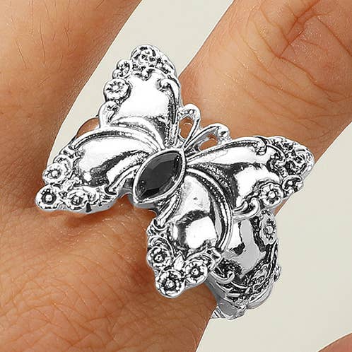 Marquise-Stein-Akzent antikes Metall Schmetterling Stretchring für den Großhandel von Sensibling Corp.