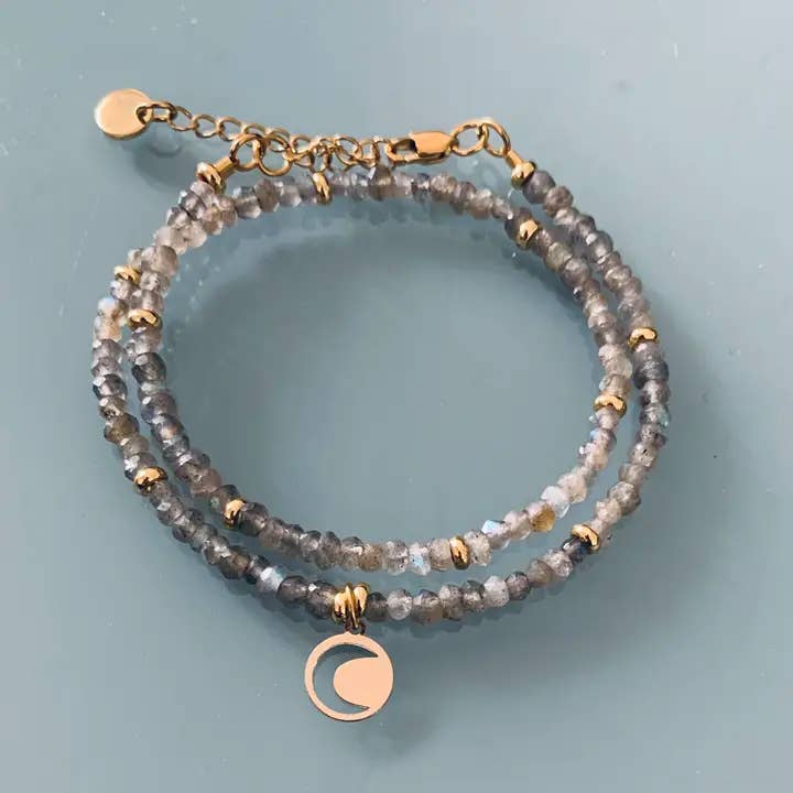 Pulseira dupla com lua e labradorita por atacado de Clovers