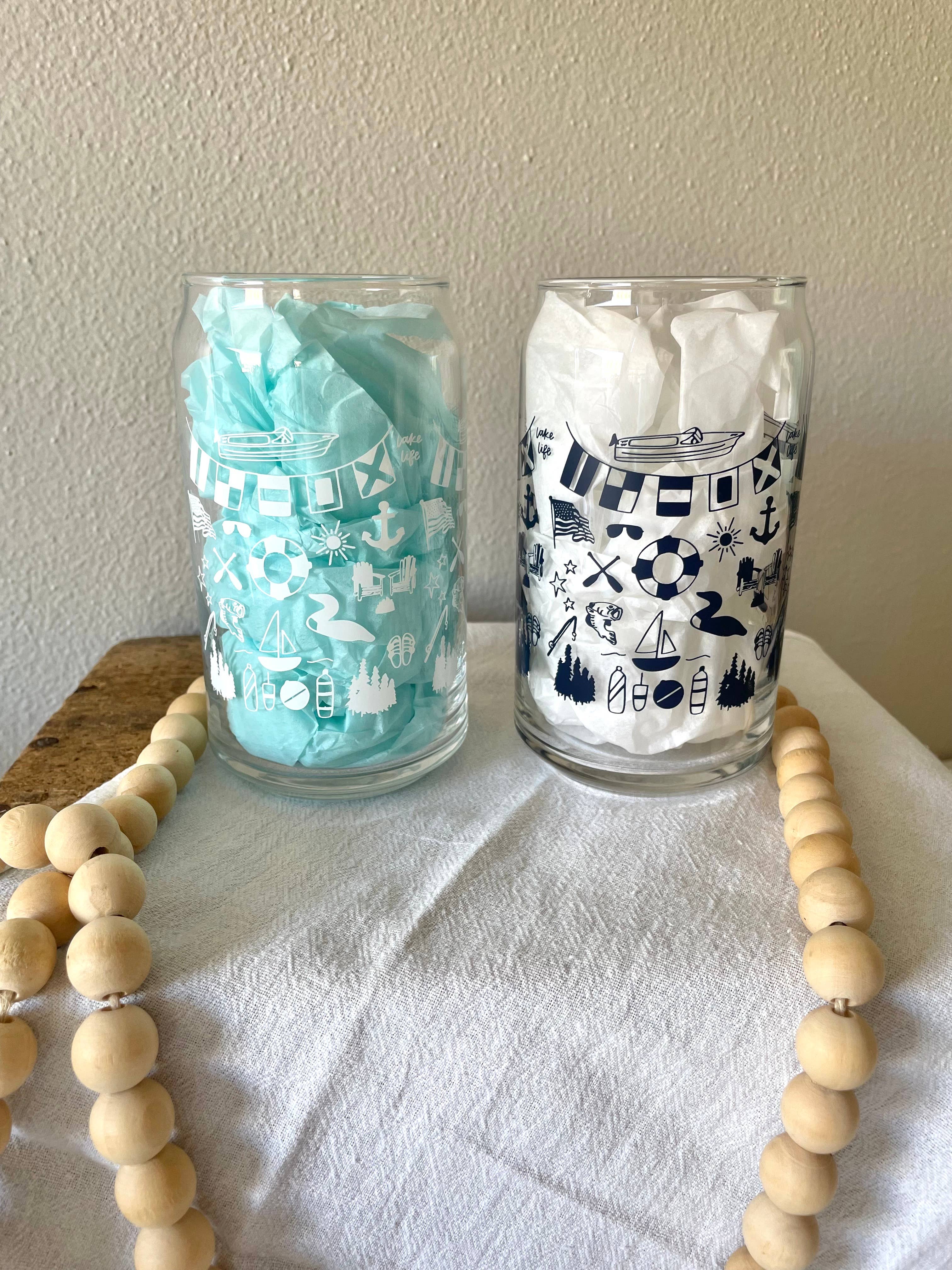 Waves of Grace Letter Co. - Wholesale Drinking Glass/Cup - Lake Life Can Glass6