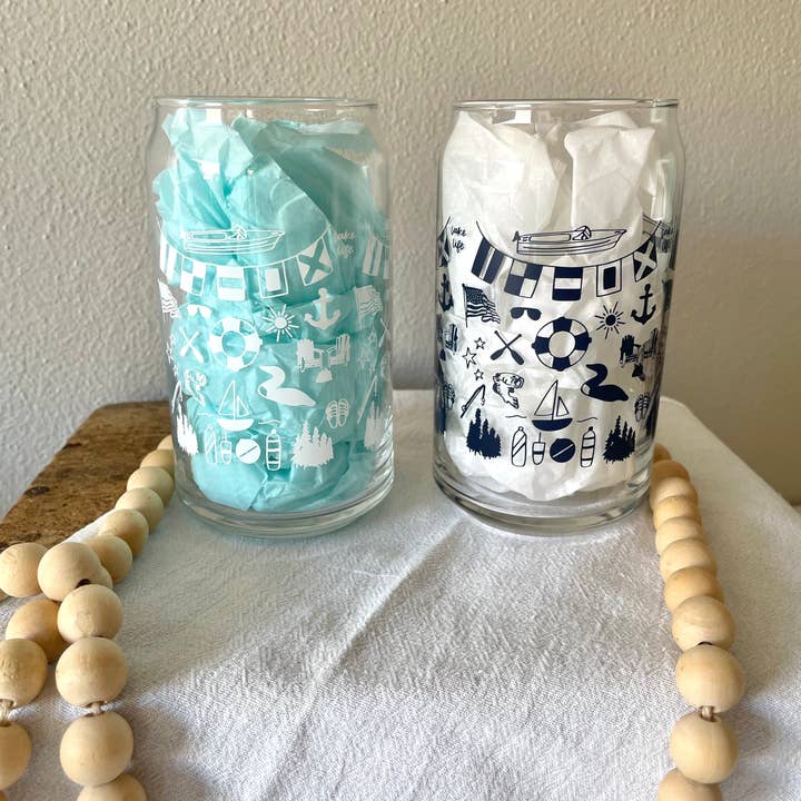 Waves of Grace Letter Co. - Wholesale Drinking Glass/Cup - Lake Life Can Glass6