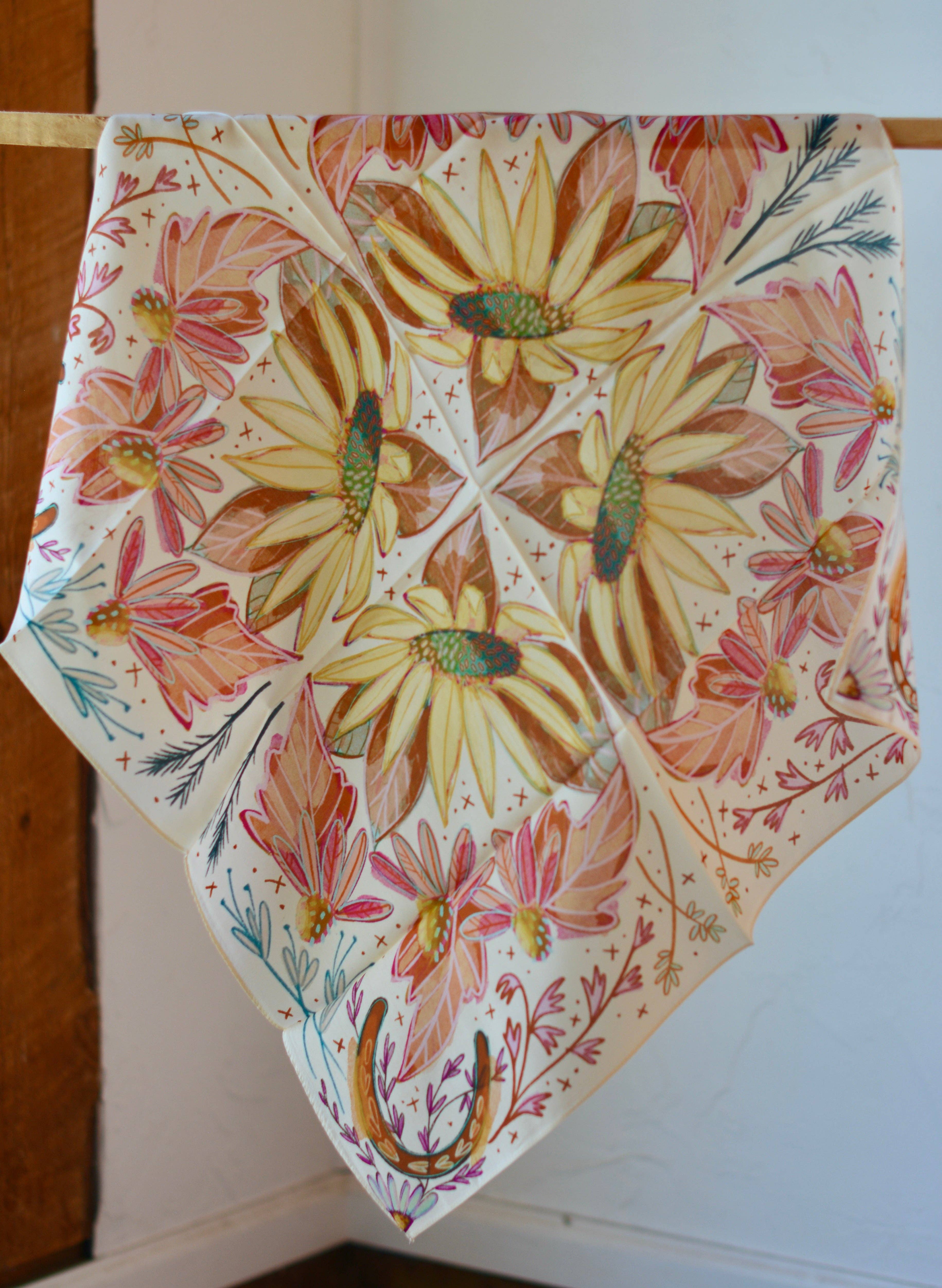 Tirzah Lane Art - Wholesale Scarf - Women's - Lucky Wildflowers Vibrant Western Cowgirl Silk Wild Rag Scarf1