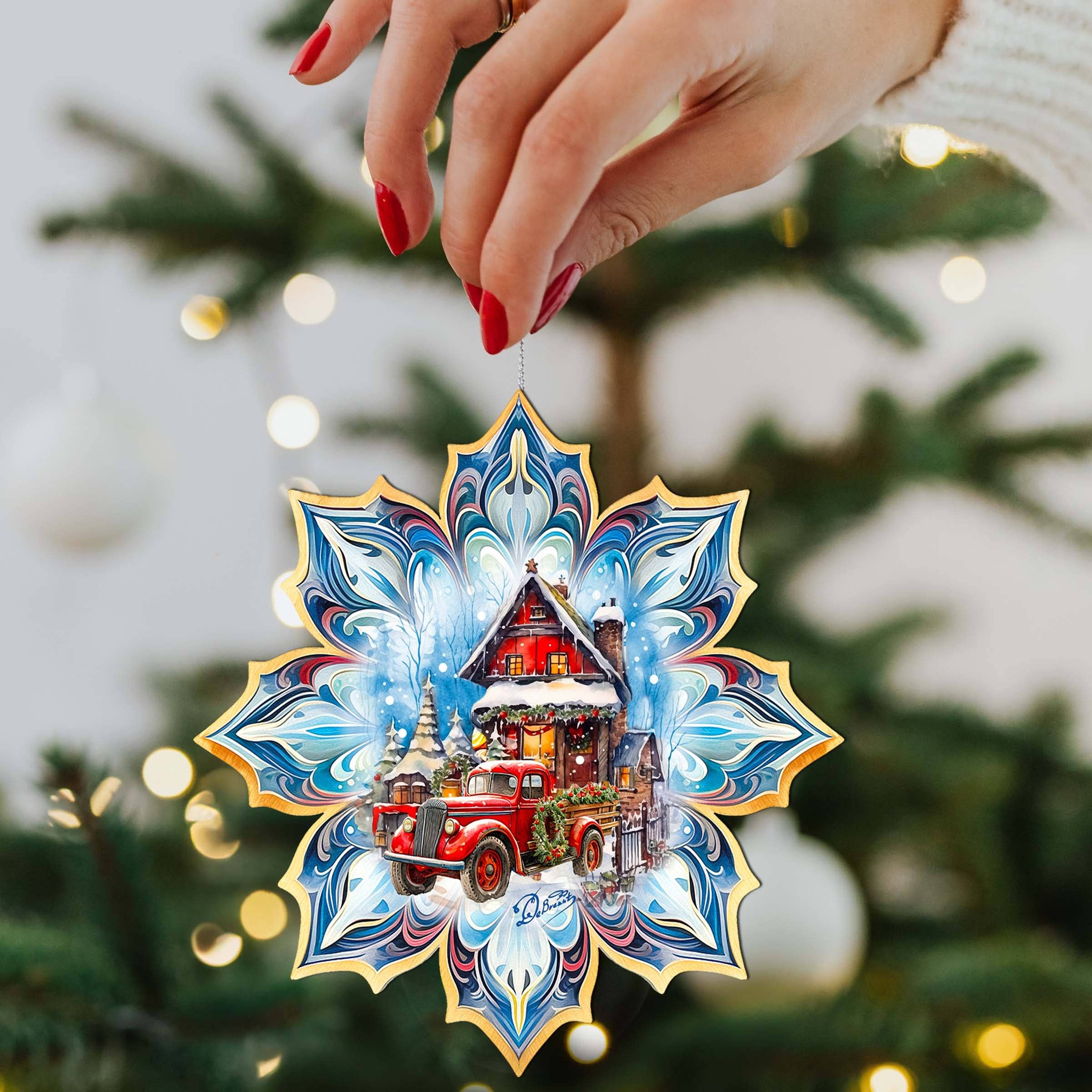 Designocracy - Wholesale Ornament Set - Christmas Cottage Ornaments - Wood - UV-Coated Set1