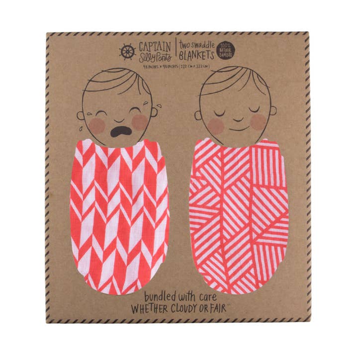 Koraalkleurige geometrische cascade-swaddle-set voor wholesale door Captain Silly Pants