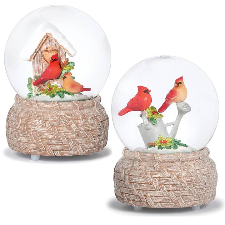 Musical Cardinal Holly & House Glitterdome; 2 Assorted for wholesale by Roman