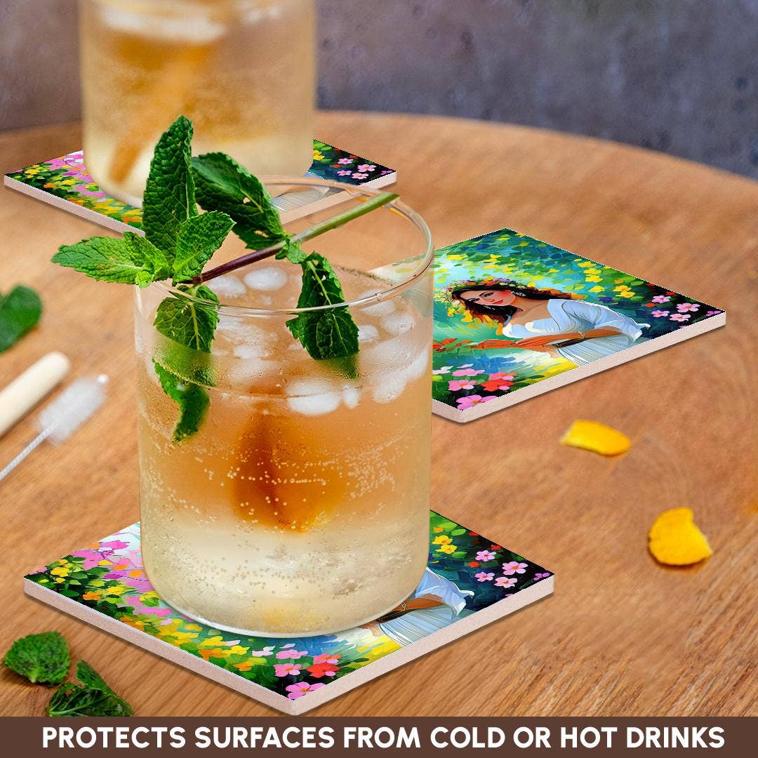 3dRose - Wholesale Coasters - 3dRose, Pretty Young Woman In The Garden With A Book In Her Hands Gift, Coaster2