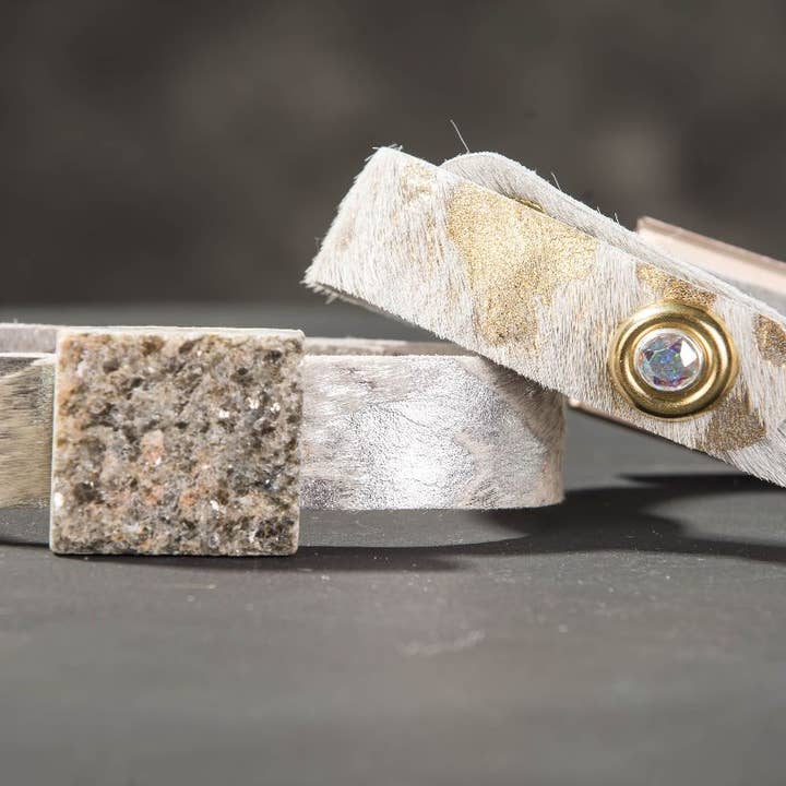 Silver Foiled Cowhide Cuff for wholesale by JAG/ged Edge Jewelry