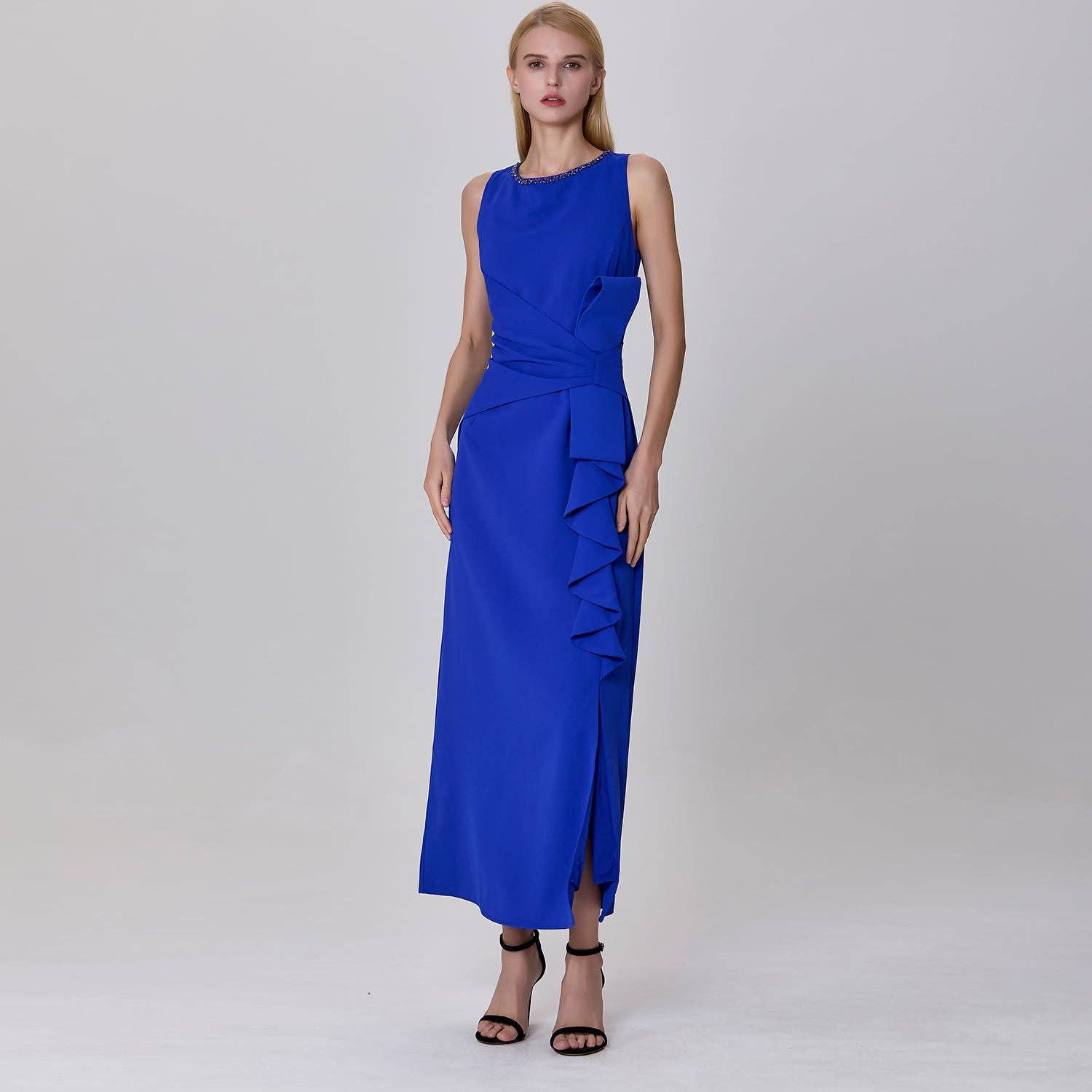 Blu Abito aderente con volant asimmetrici in vendita all'ingrosso su Faire1