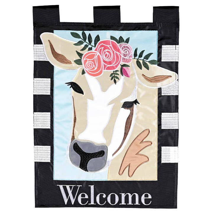 Flag Welcome Cow Floral 13x18 for wholesale by Magnolia