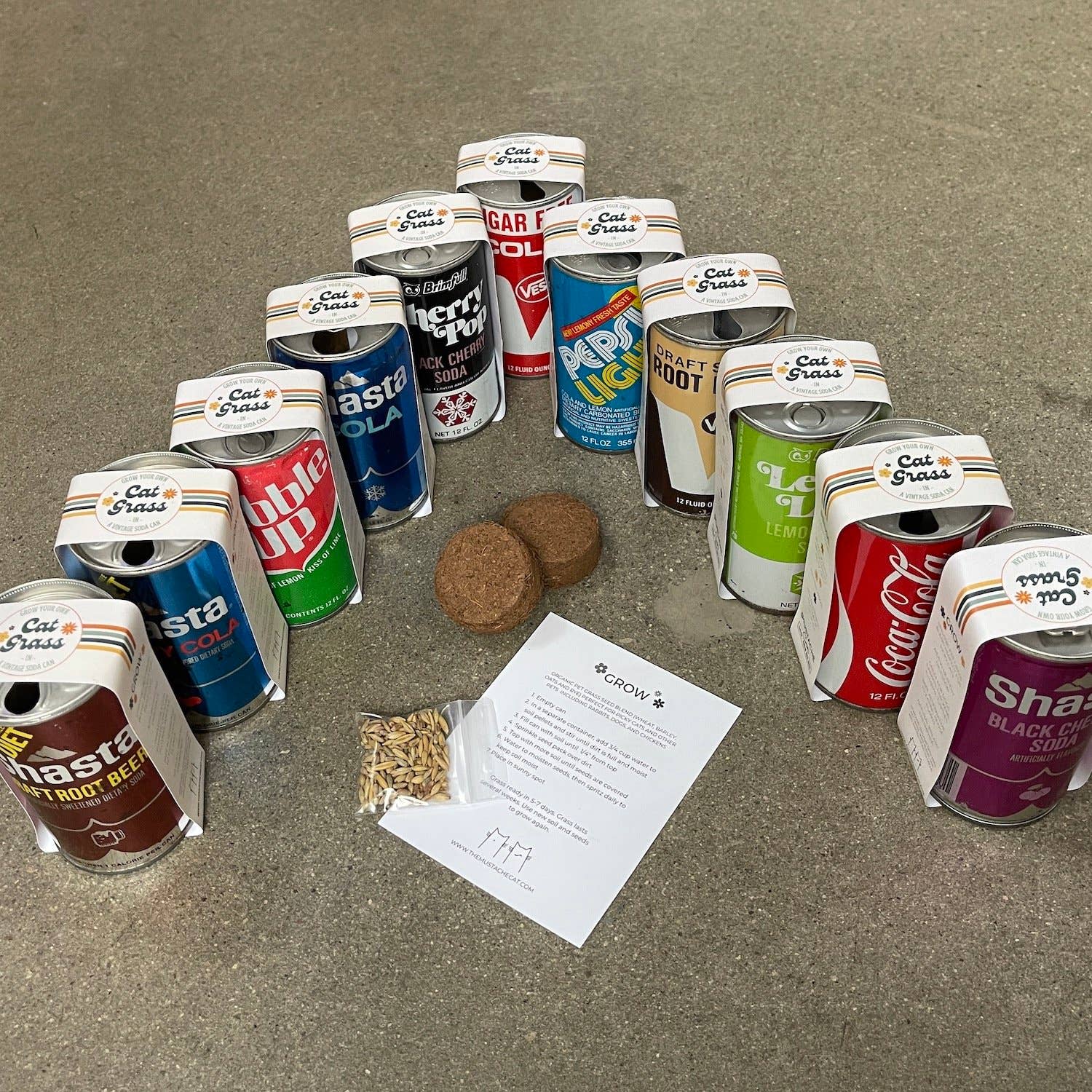 The Mustache Cat Made – wholesale Pet treats – Cat – Cat Grass -In- A Vintage Soda Can5