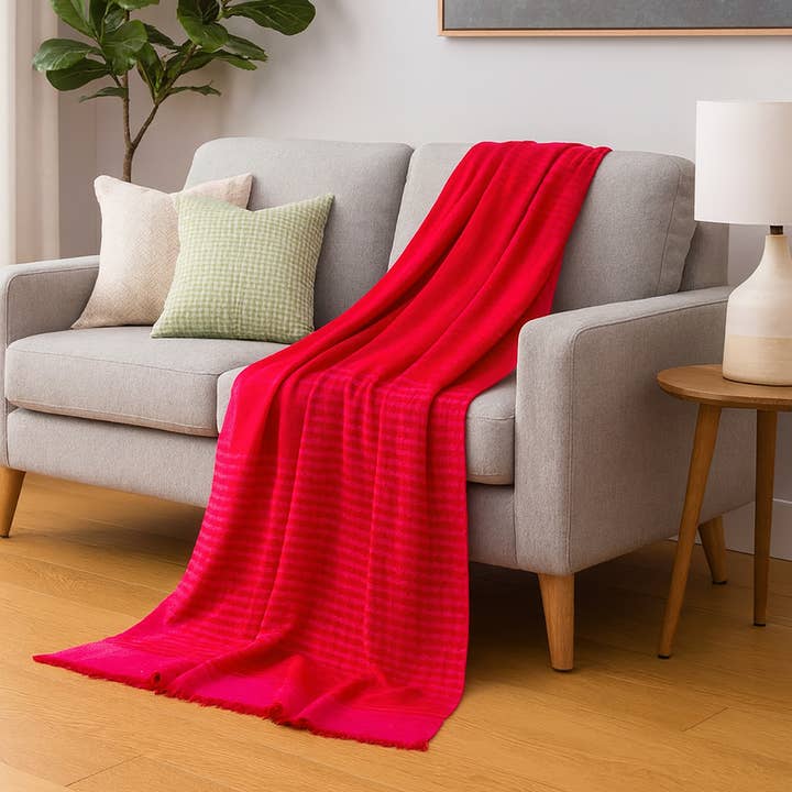 Scarlet Haze Handwoven Cashmere Throw for wholesale by SADHU HANDMADE NATURALS