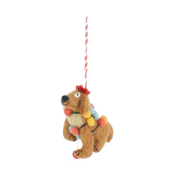 Christmas Dog with Garland Hanging Decoration for wholesale by Fiona Walker England