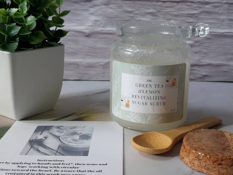 Simplybyelegance - Wholesale Body Scrub/Exfoliant - Handmade Green Tea Lemon Sugar Scrub, Exfoliating Body Scrub (8oz)1