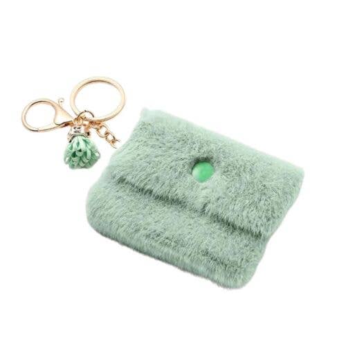 Mint Green Plush Keychain Bag/Coin Purse for wholesale by Fleur de lys collections