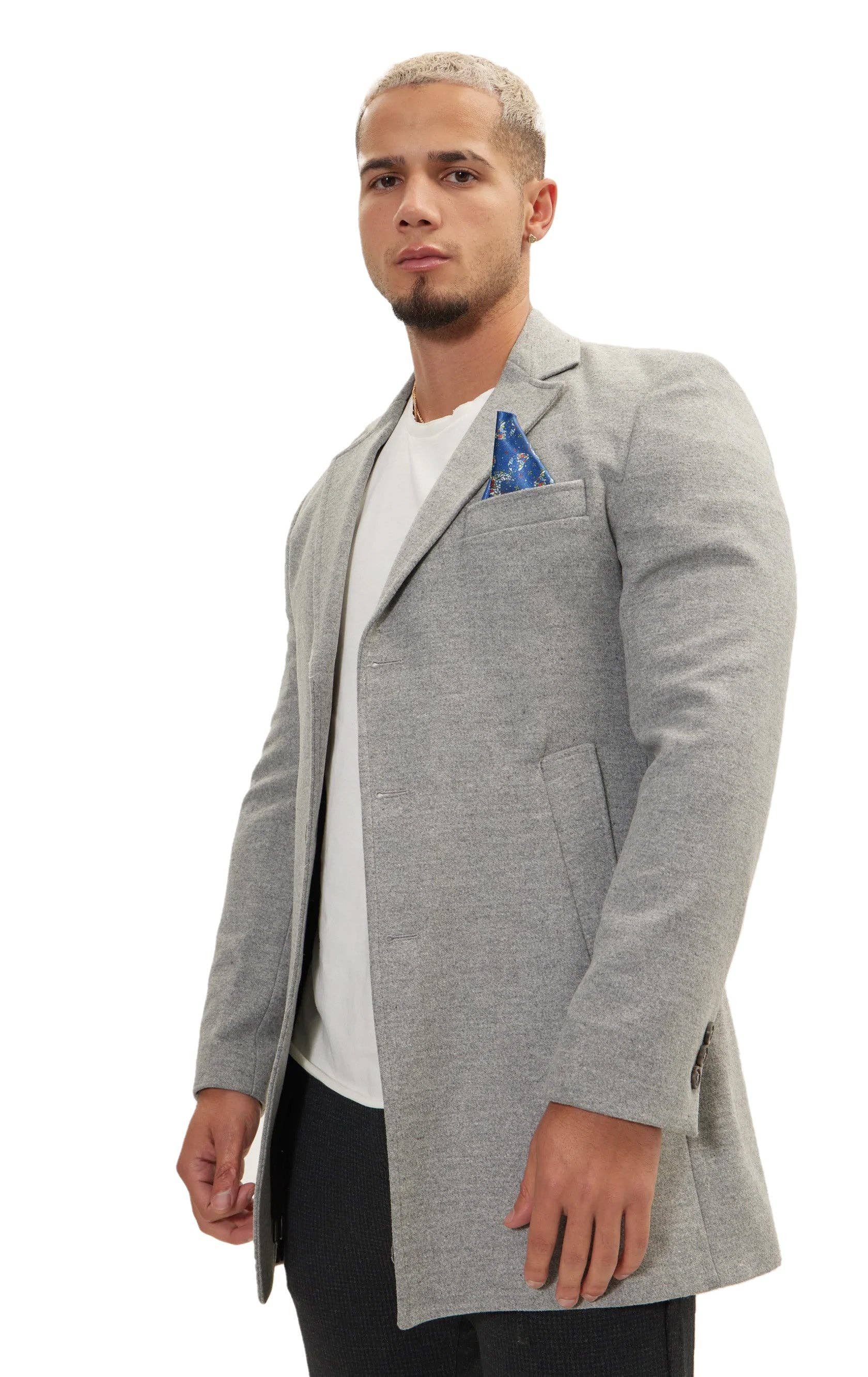 Men's Wool Melange Mid-Length Overcoat - Grey for wholesale on Faire6