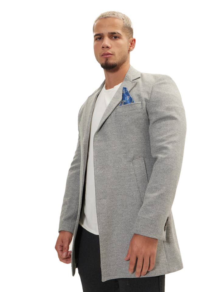 Men's Wool Melange Mid-Length Overcoat - Grey for wholesale on Faire6