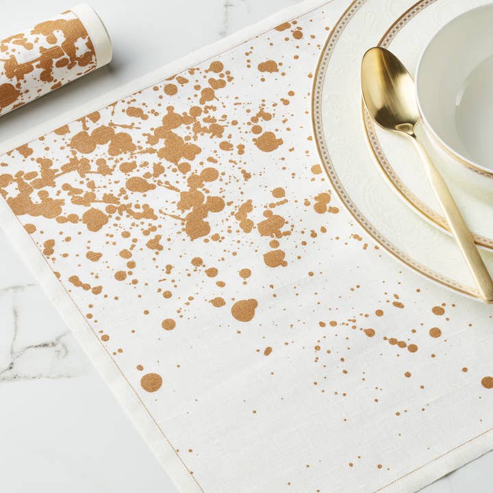 MY DRAP - Wholesale Placemat - Golden Splash! Linen Placemats 6 Units