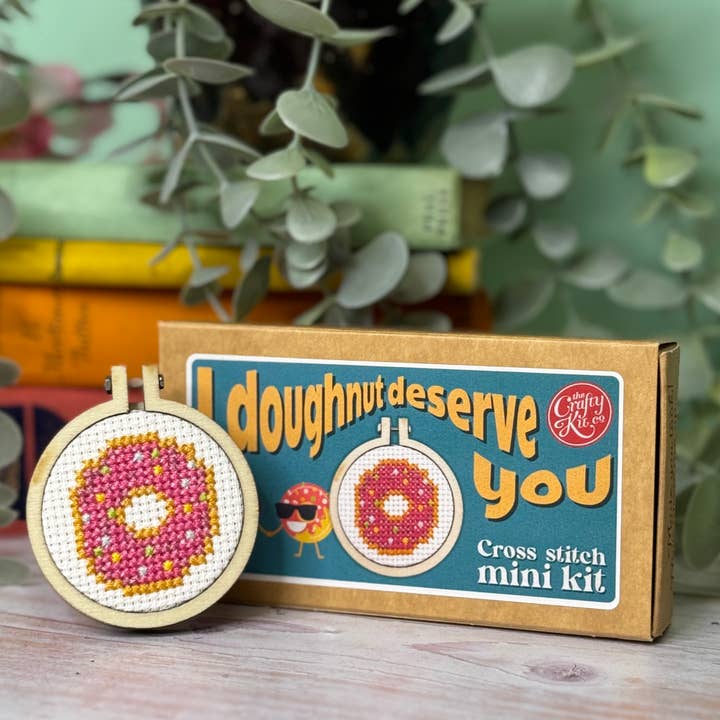 The Crafty Kit Company – wholesale Embroidery/cross-stitch supplies – 'I Doughnut Deserve You' Mini Matchbox Cross Stitch Kit3