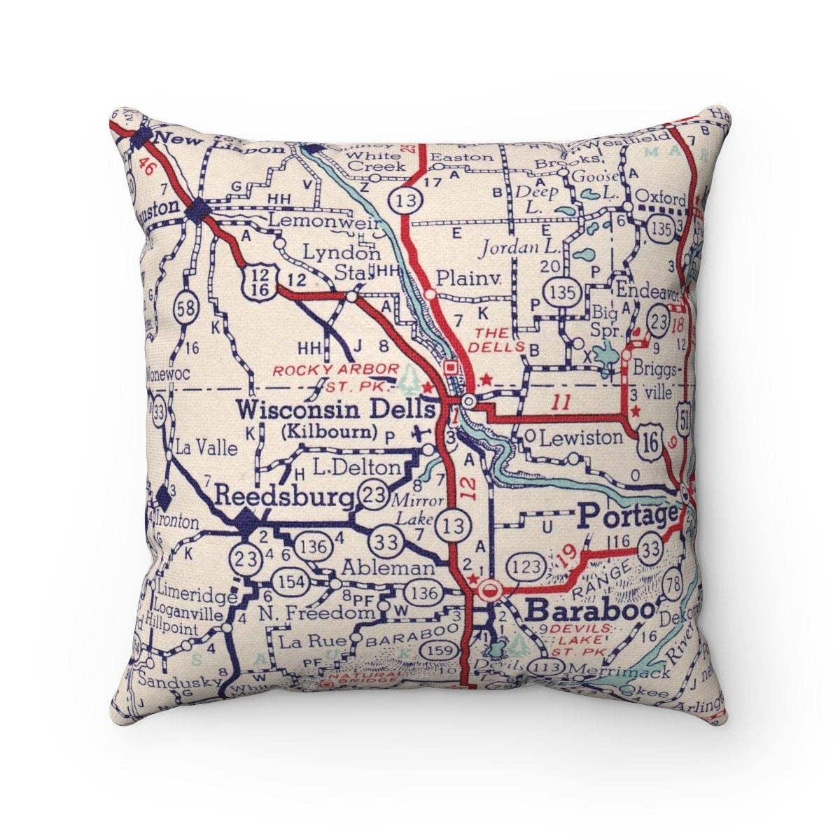 Daisy Mae Designs - Wholesale Throw/Decorative Pillow - Wisconsin Dells Map Pillow – 18" Square Throw Pillow0