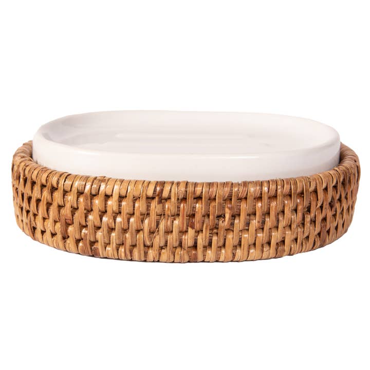 Artifacts Trading Company – Engroshandel Sæbeskål til bad – Rattan oval sæbeskål med keramisk indsats